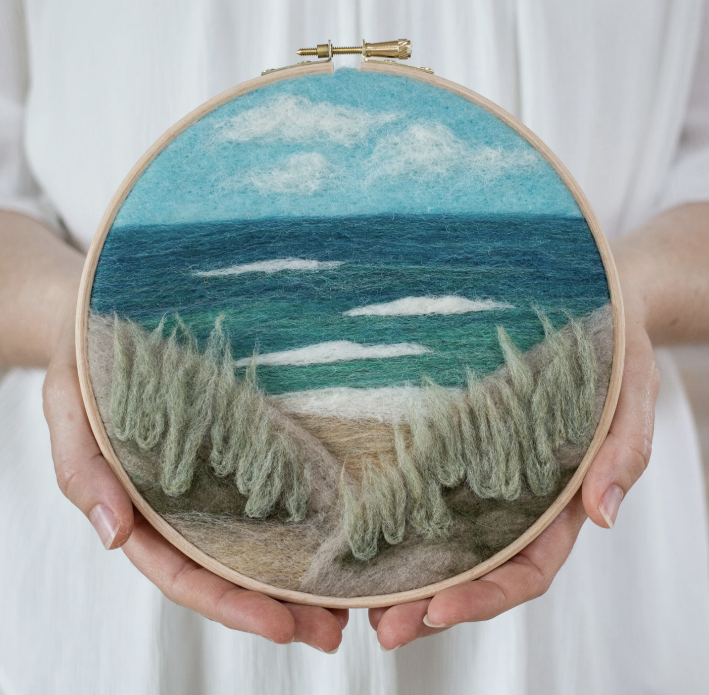 Felted Sky Painting With Wool Beach View