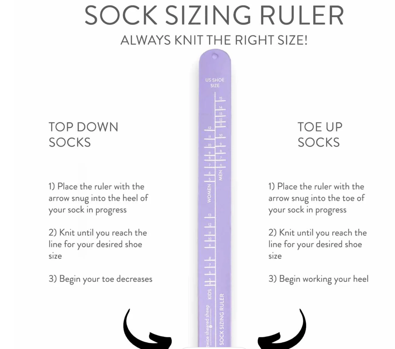 Twice Sheared Sheep Sock Sizing Ruler – Dances With Wool